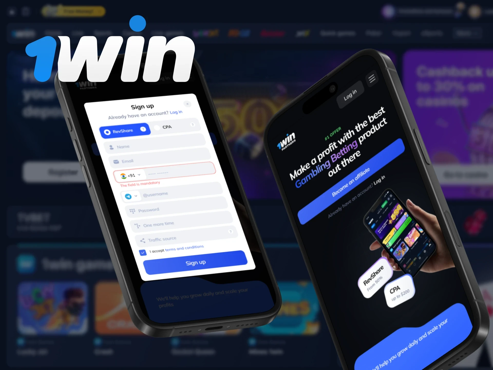Become a 1win partner through the mobile version of the website.